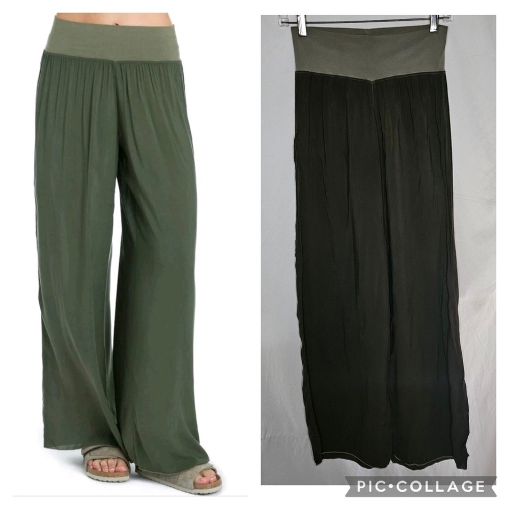 Womens Hard Tail Forever Flat Waist Pant Olive Green Wide Leg Rayon Yoga Size XS